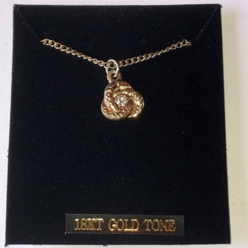 Vintage 18K Gold Tone Plated CZ Pendant & Chain Necklace Made In Korea